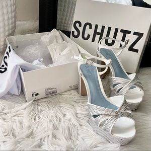 NWT - Schutz Keefa Satin & leather crystal sandal